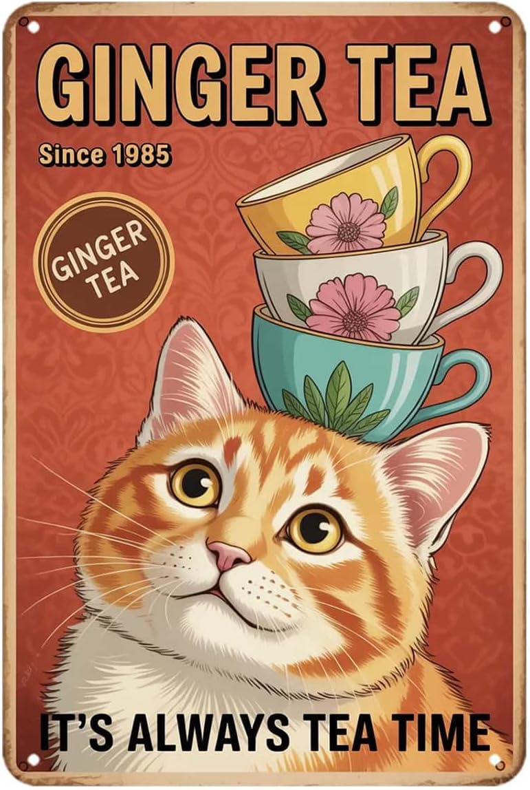 Cute Cat Ginger Tea Tin Sign F - Ginger Tea review and price